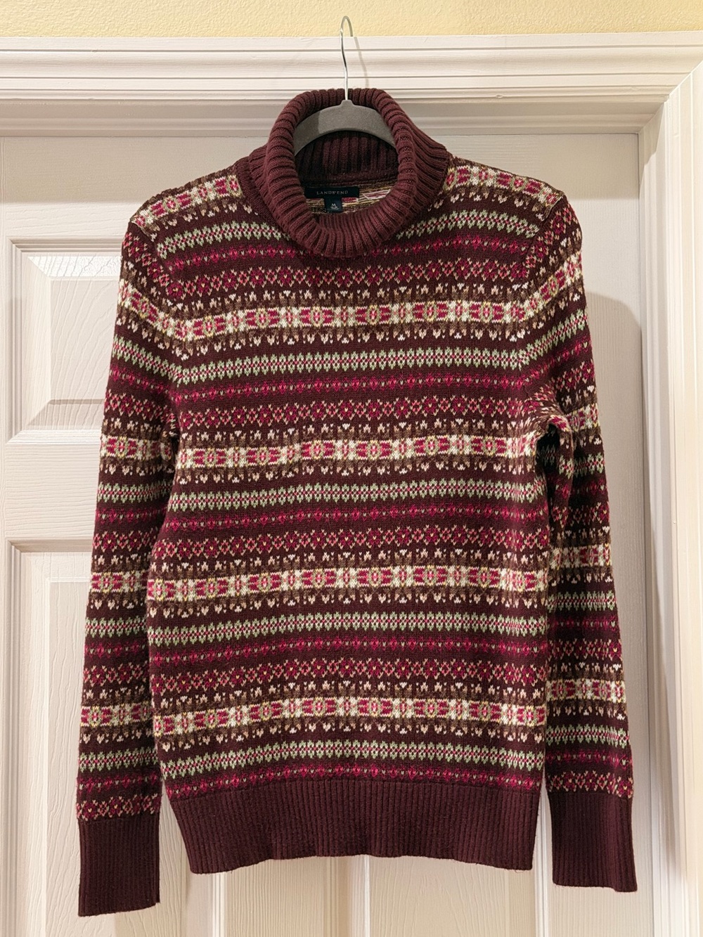 Lands' End Burgundy Fair Isle Turtleneck Sweater